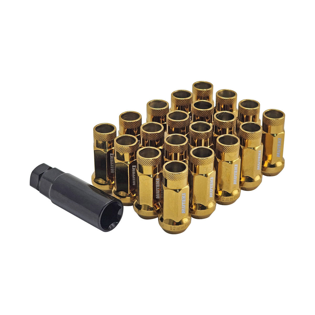 Muteki SR48 Extended Open Ended Wheel Tuner Lug Nuts – Chrome Yellow, 12x1.5mm, NEW-865022