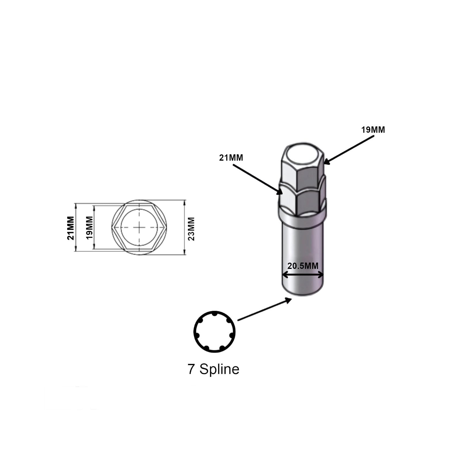 Spline Key Adapter Wheel Nuts Spline Drive Key - 7 Spline M12 – The Mod Shop