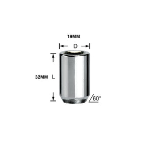 Slim fit chrome steel wheel nuts with 6-point internal drive – fits most mag alloy wheels