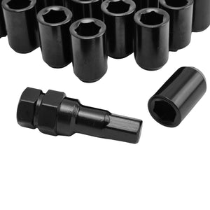 Set of slim fit black steel wheel nuts with 6-point internal hex – alloy and mag wheel compatible