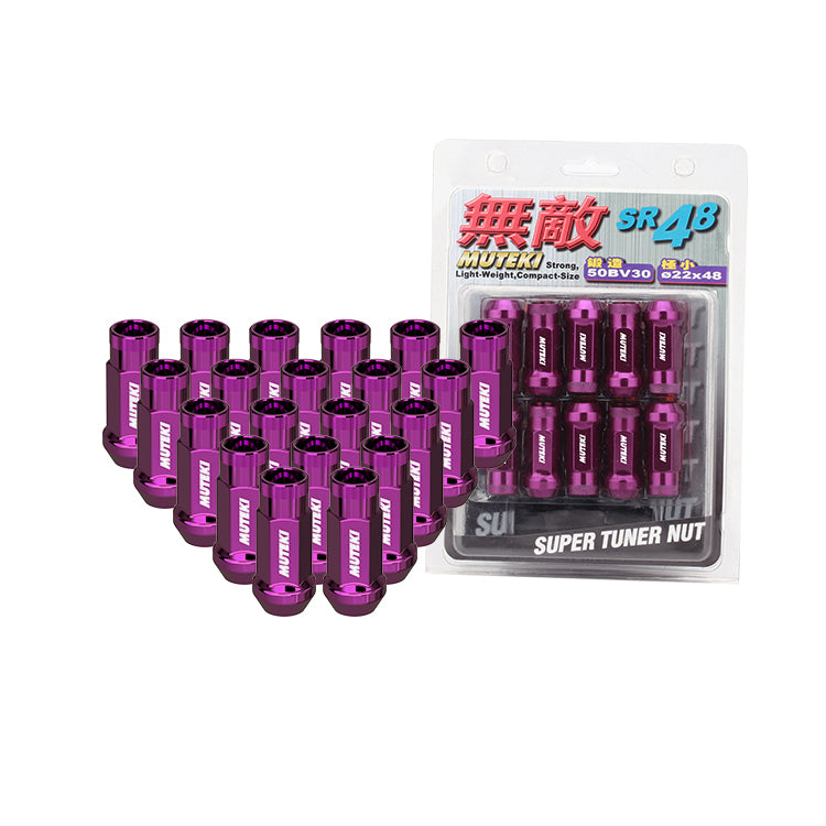 Muteki SR48 Extended Open End Steel Wheel Nuts Purple 20 +1